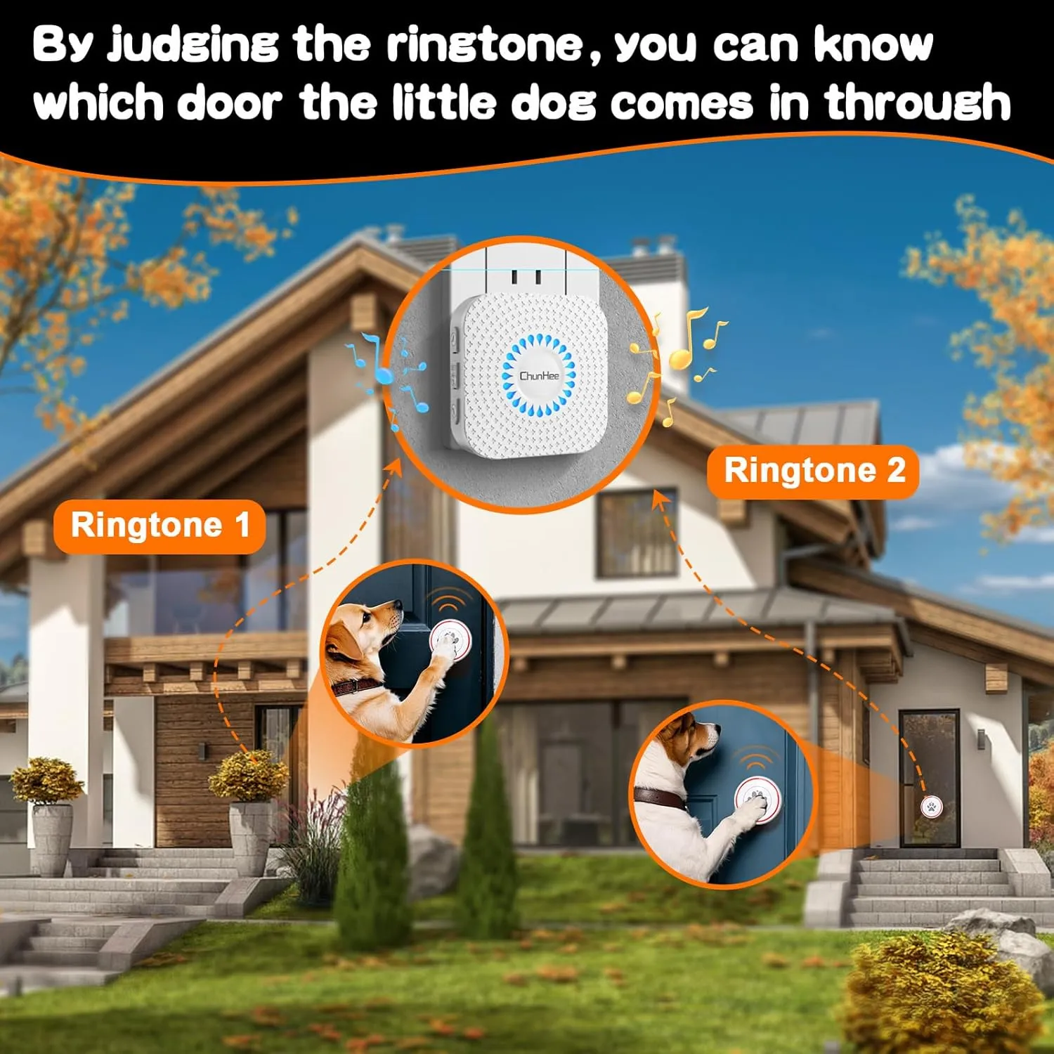 ChunHee Smart Dog Door Bell Wireless Puppy DoorBell for Potty Training, Dog Bells to go Outside, Bells for Dogs to Ring to go Potty, 2 Dog Buttons [New 2025]