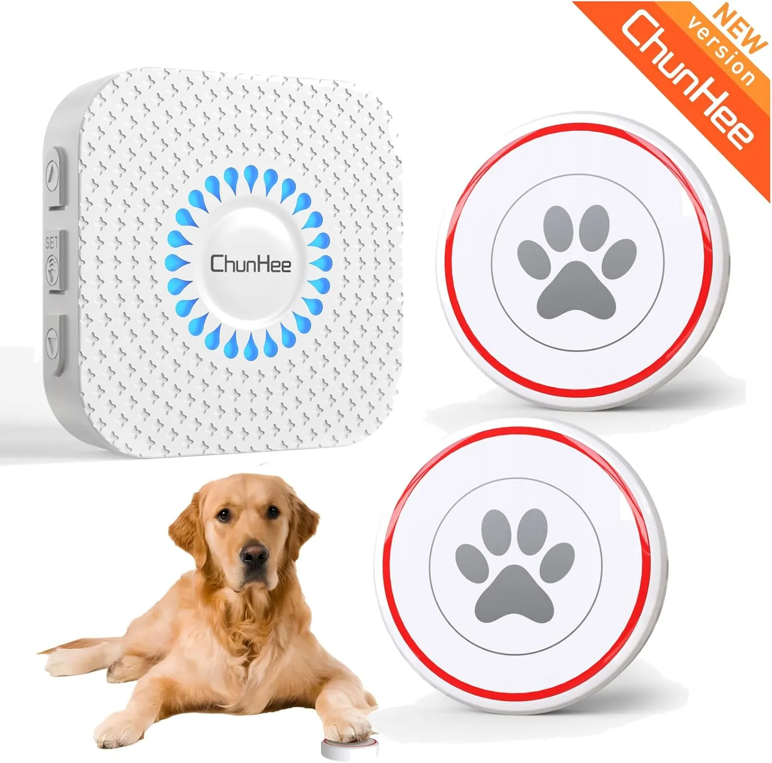 ChunHee Smart Dog Door Bell Wireless Puppy DoorBell for Potty Training, Dog Bells to go Outside, Bells for Dogs to Ring to go Potty, 2 Dog Buttons [New 2025]