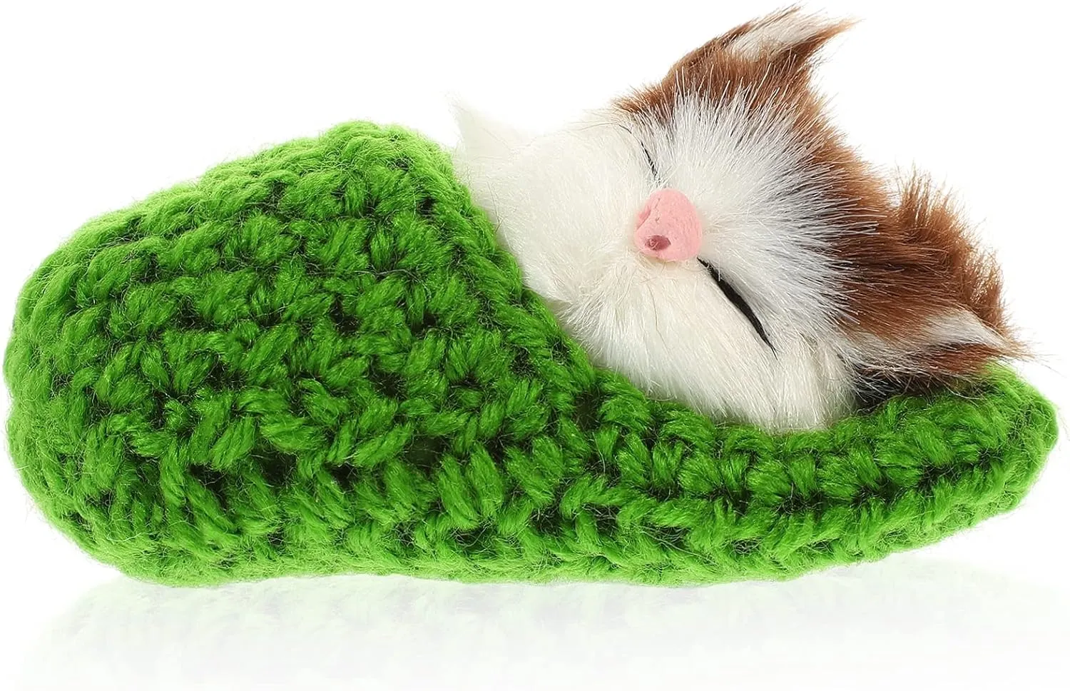 Ciieeo in Slippers Cats Doll Toy Mini Kitten in Shoe with Meows Sounds Sleeping Kitten Toy Decors for Home Table Car Decor Kids (Green)