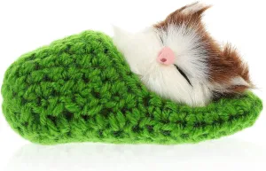 Ciieeo in Slippers Cats Doll Toy Mini Kitten in Shoe with Meows Sounds Sleeping Kitten Toy Decors for Home Table Car Decor Kids (Green)