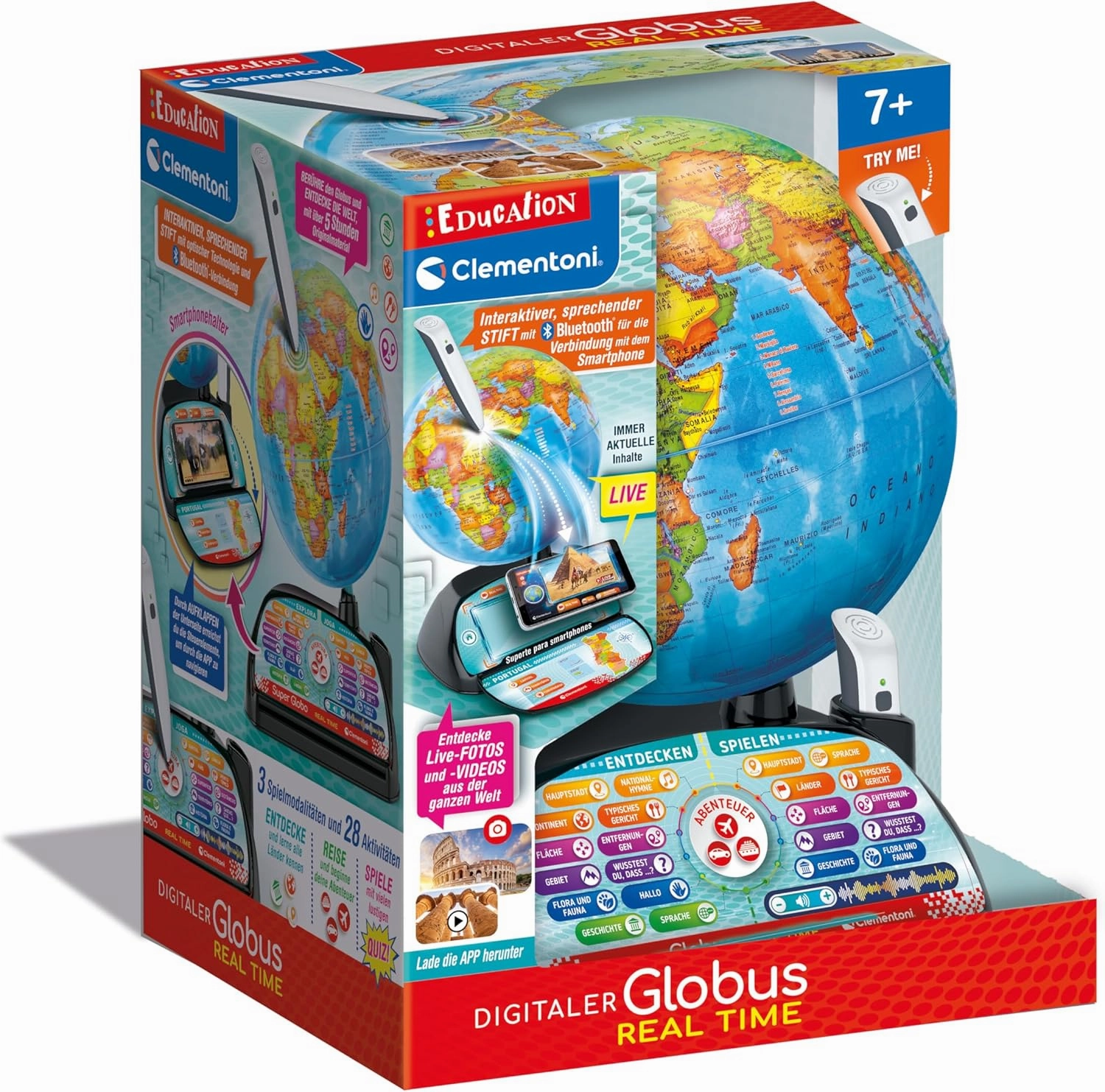 Clementoni Real-time Digital Earth Globe - Earth Globe for Kids Ages 7  - Interactive Earth Globe for Learning and Playing 59364