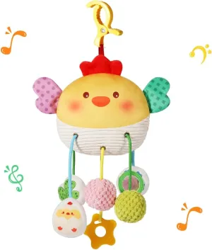 Coileswet Car Seat Toys for Babies – Plush Chick Car Seat Toy with Hanging Stroller Toys, Rattles, Squeakers & Baby Mirror – Engaging Carseat for Infants, for Stroller & Travel