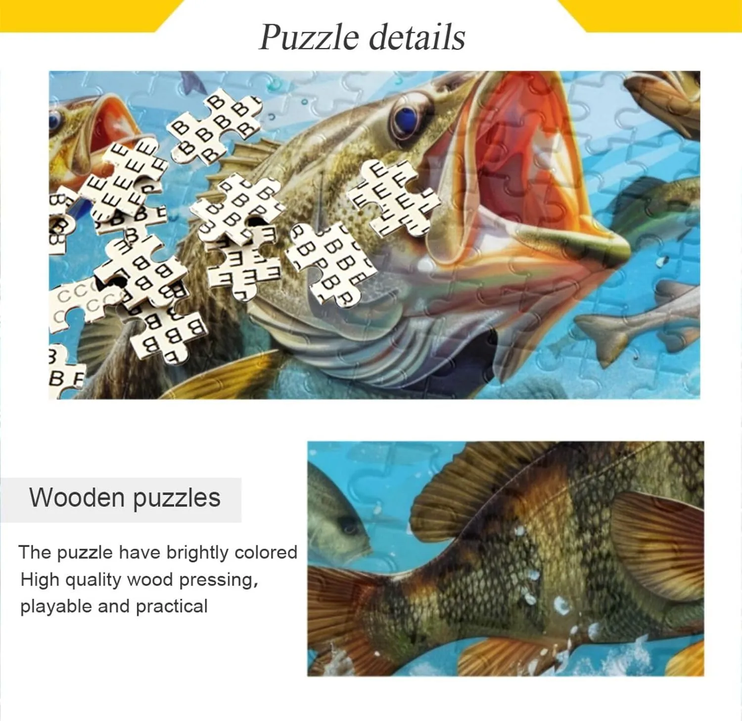 Colorful Bass Fish Jigsaw Puzzle 1000 Piece, Educational Intellectual Decompression Puzzle Game Jigsaw Puzzle for Adult Active Thinking Party Entertainment, Family Games