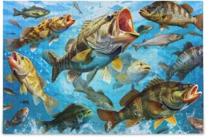 Colorful Bass Fish Jigsaw Puzzle 1000 Piece, Educational Intellectual Decompression Puzzle Game Jigsaw Puzzle for Adult Active Thinking Party Entertainment, Family Games