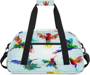 Colorful Hummingbird Gym Duffel Bag for Men Women Rhombus Puzzle Sports Tote Bag with Adjustable Shoulder Strap for Dance Gymnastics Traveling Outdoor Camping Overnight Stay