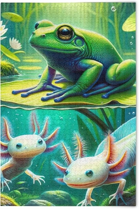 Colorful Frogs Fish Green Jigsaw Puzzles 500 Pieces Adults Tech Game Puzzle Gifts Unique Jigsaw Puzzles Custom Art Toy Painting, 20.5" x 14.9"