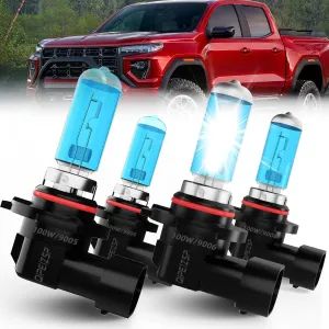Compatible with GMC Canyon 2004-2012 halogen headlight bulbs 100W Ultra bright, 9005/HB3/H10 high beam 9006/HB4 low beams, car light bulb，4 pack