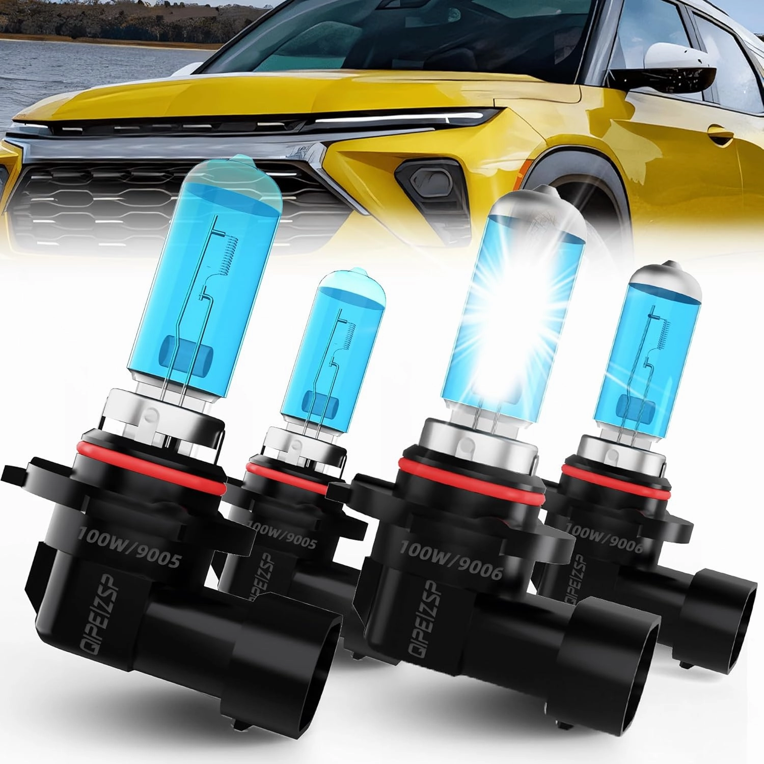 compatible with Chevy Trailblazer 2002-2009 halogen headlight bulbs, 9005/HB3/H10 High Beam   9006/HB4 Low Beams, Pack of 4