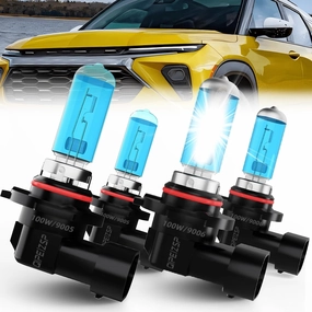 compatible with Chevy Trailblazer 2002-2009 halogen headlight bulbs, 9005/HB3/H10 High Beam   9006/HB4 Low Beams, Pack of 4