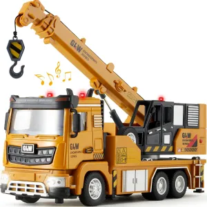Construction Crane Truck Toy for Boys - 1:40 Alloy Realistic Crane Pull Back Truck with Lights and Sound, Perfect Birthday for Kids Ages 3-8