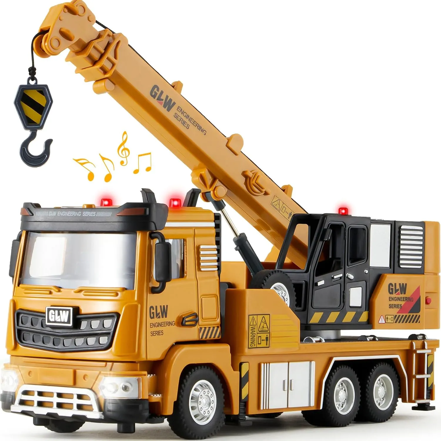 Construction Crane Truck Toy for Boys - 1:40 Alloy Realistic Crane Pull Back Truck with Lights and Sound, Perfect Birthday for Kids Ages 3-8