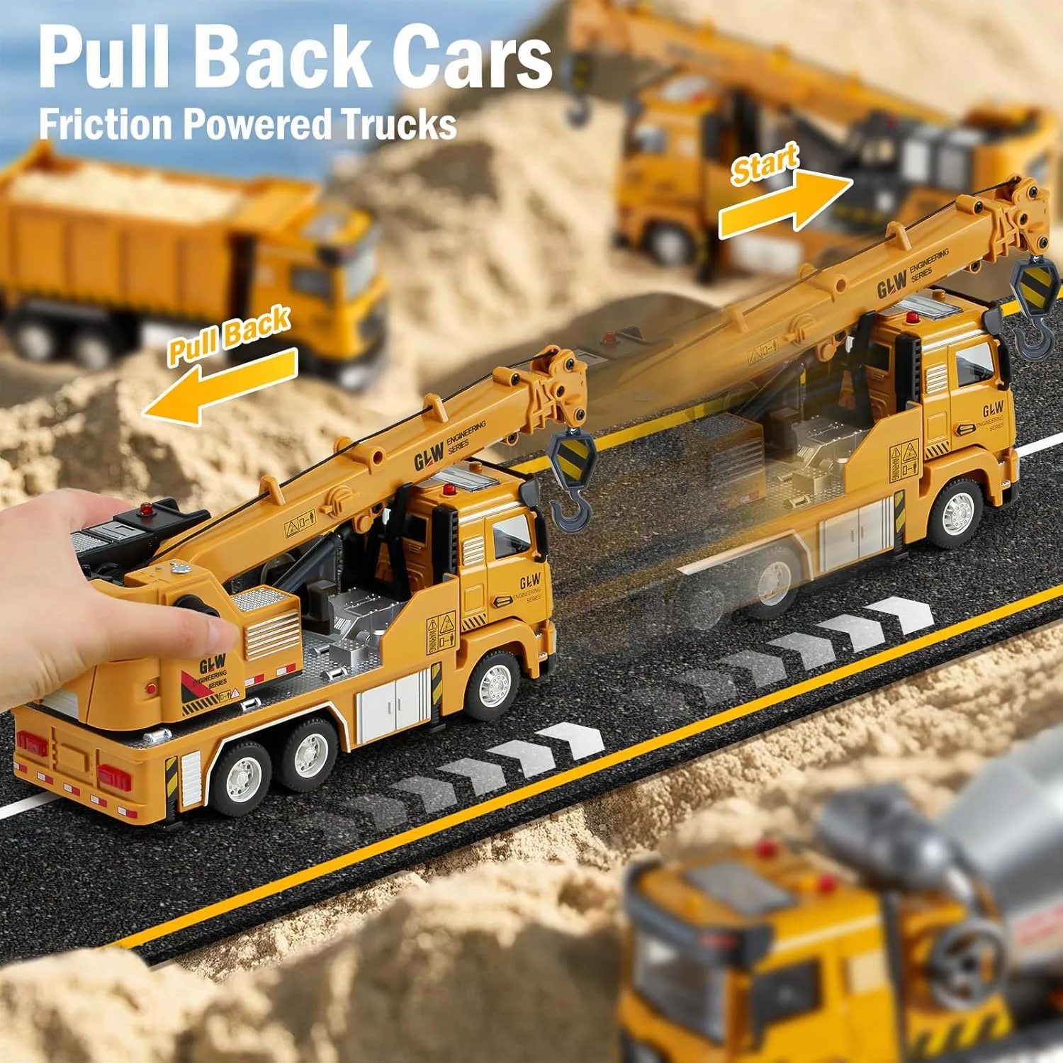 Construction Crane Truck Toy for Boys - 1:40 Alloy Realistic Crane Pull Back Truck with Lights and Sound, Perfect Birthday for Kids Ages 3-8