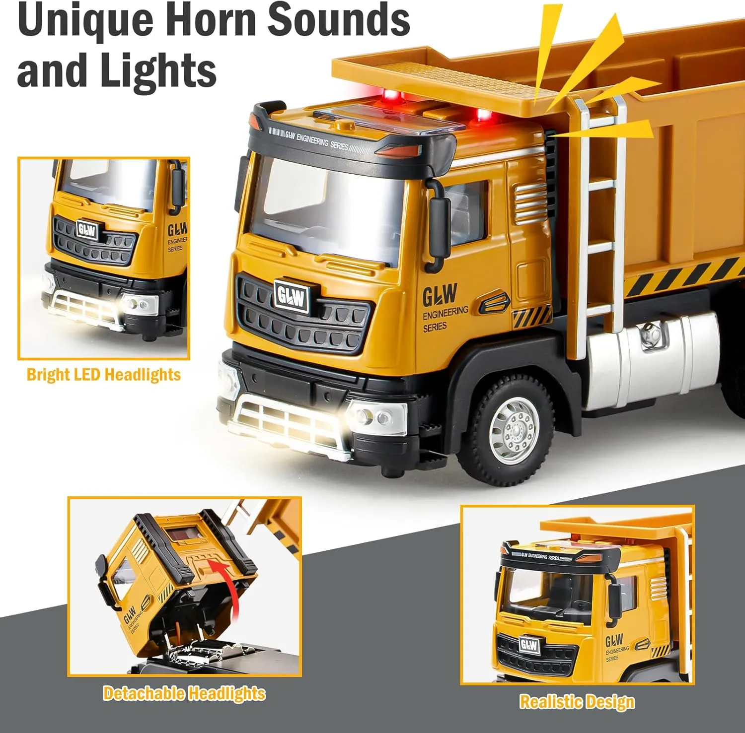 Construction Dump Truck Toy for Boys - 1:40 Alloy Realistic Excavator Pull Back Truck with Lights and Sound, Perfect Birthday for Kids Ages 3-8