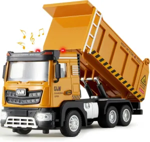 Construction Dump Truck Toy for Boys - 1:40 Alloy Realistic Excavator Pull Back Truck with Lights and Sound, Perfect Birthday for Kids Ages 3-8