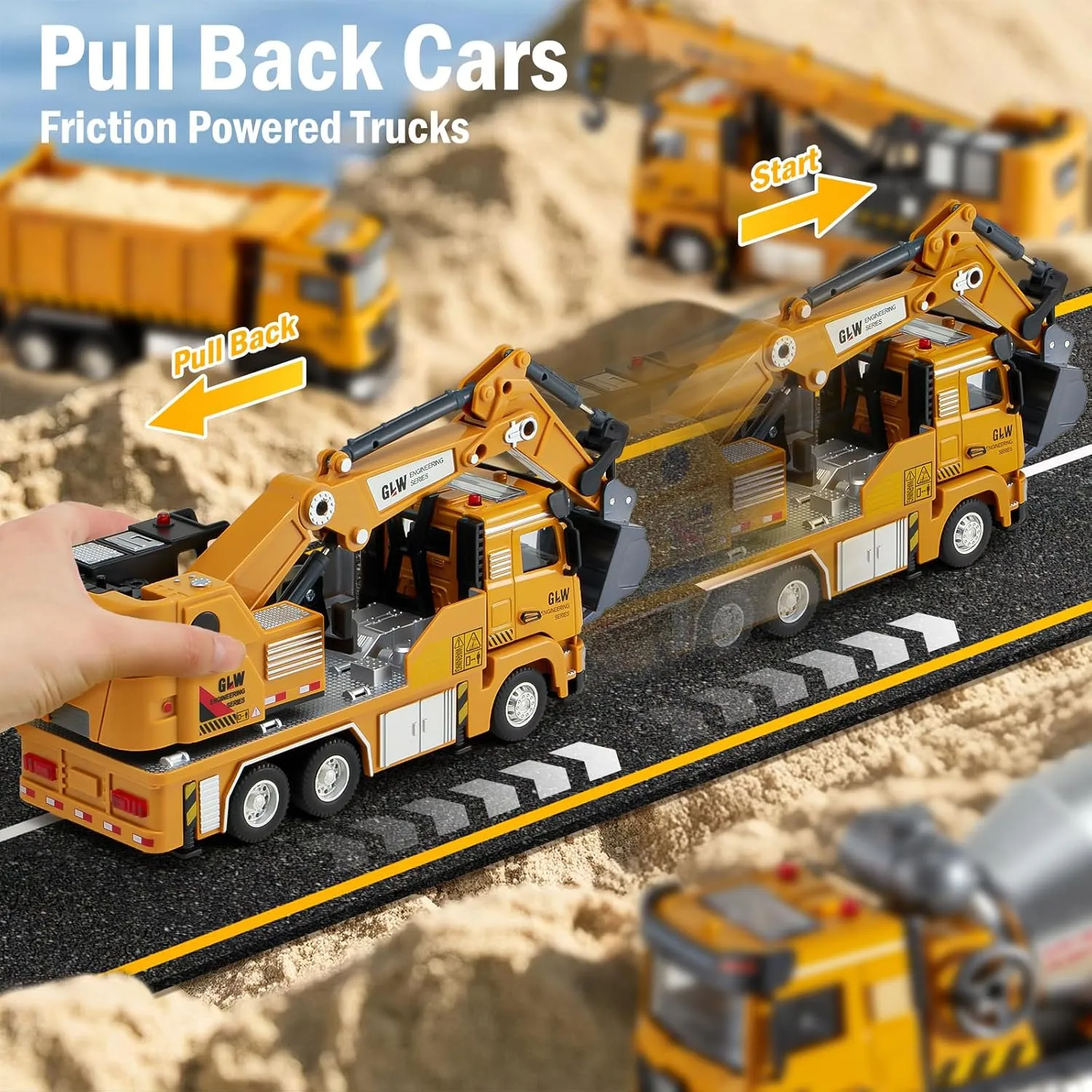 Construction Excavator Toy for Boys - 1:40 Alloy Realistic Excavator Pull Back Truck with Lights and Sound, Perfect Birthday for Kids Ages 3-8
