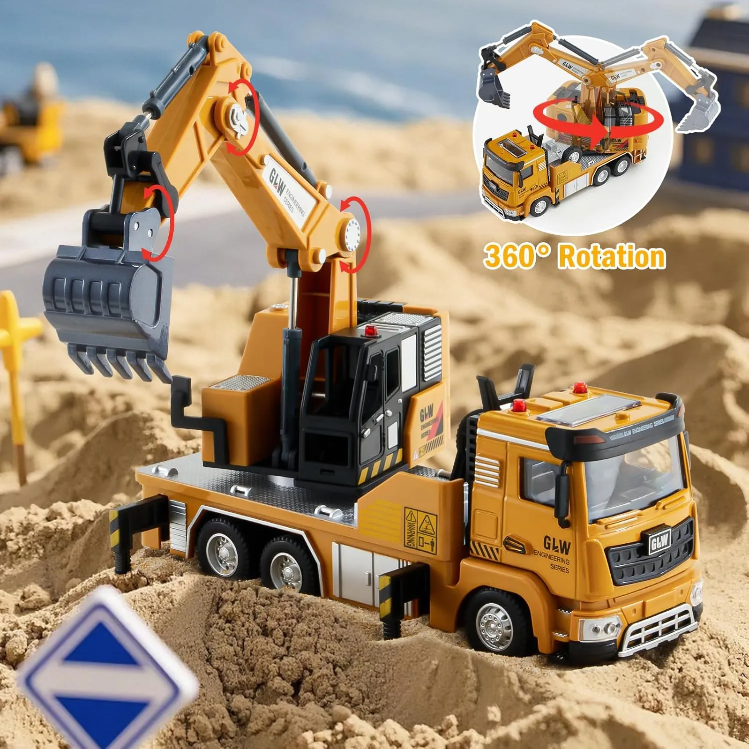 Construction Excavator Toy for Boys - 1:40 Alloy Realistic Excavator Pull Back Truck with Lights and Sound, Perfect Birthday for Kids Ages 3-8