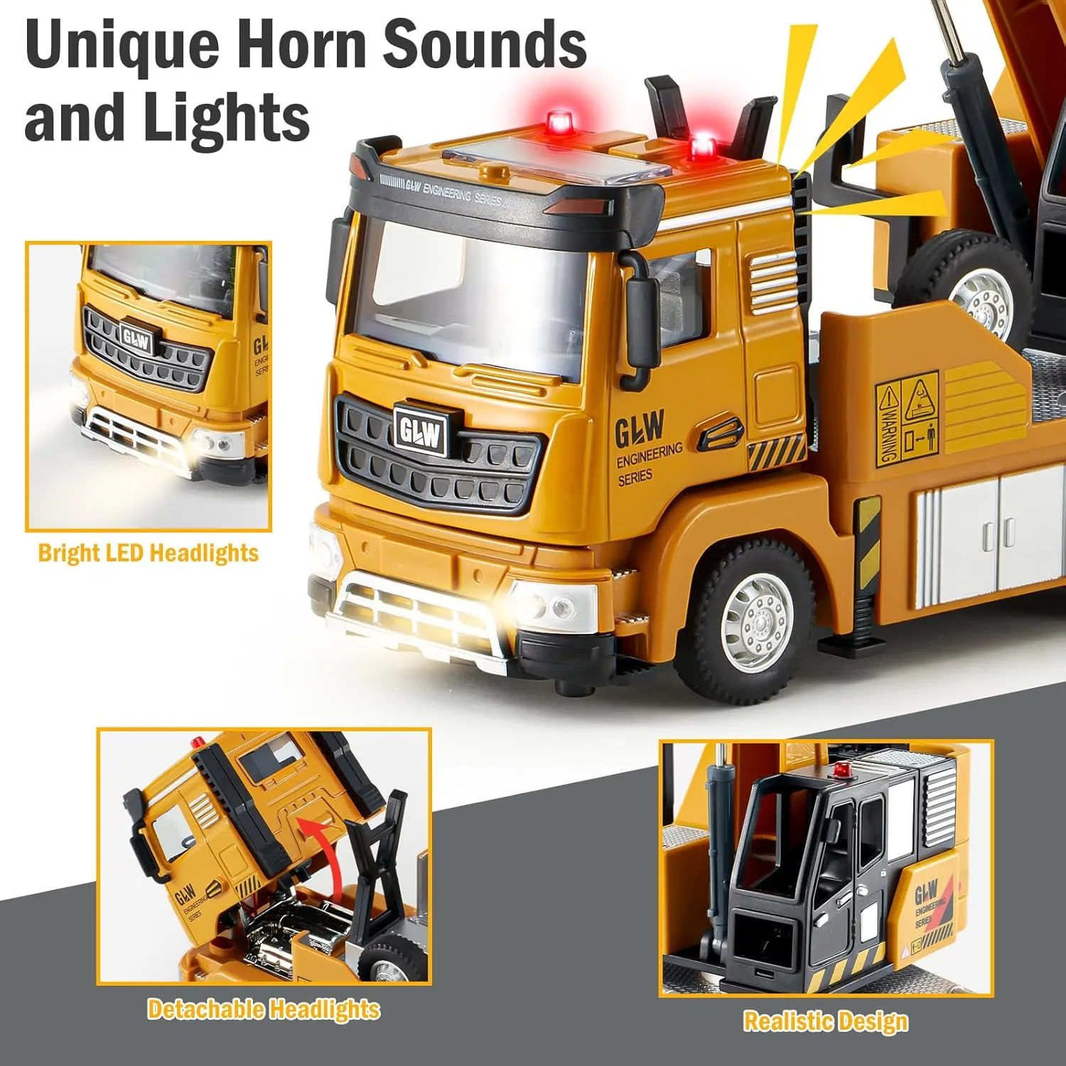 Construction Excavator Toy for Boys - 1:40 Alloy Realistic Excavator Pull Back Truck with Lights and Sound, Perfect Birthday for Kids Ages 3-8