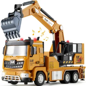 Construction Excavator Toy for Boys - 1:40 Alloy Realistic Excavator Pull Back Truck with Lights and Sound, Perfect Birthday for Kids Ages 3-8