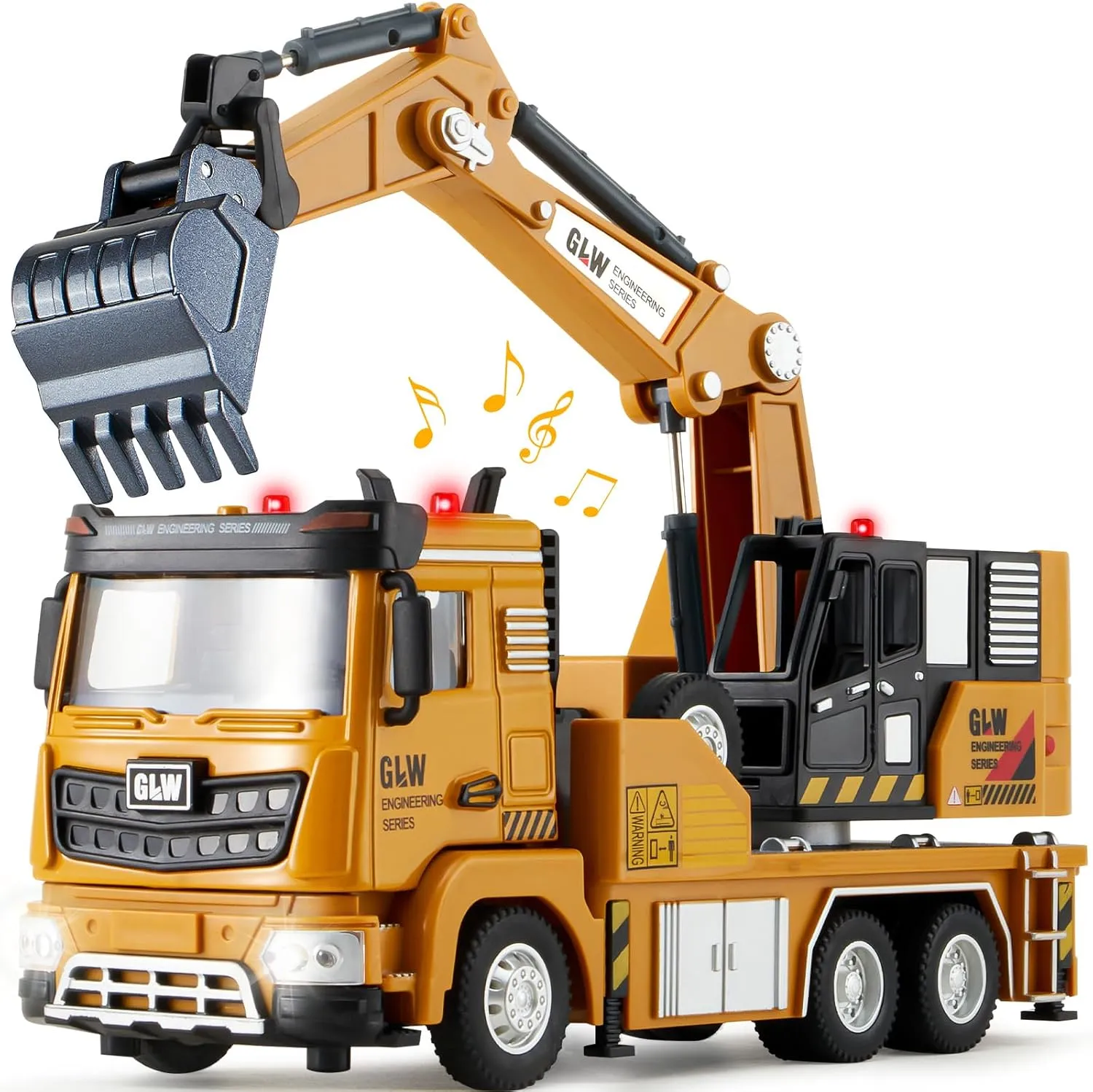 Construction Excavator Toy for Boys - 1:40 Alloy Realistic Excavator Pull Back Truck with Lights and Sound, Perfect Birthday for Kids Ages 3-8