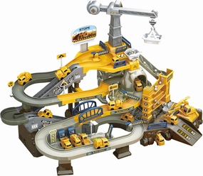 Construction Vehicle Track Set with Crane, Electric Track Slide, Multi-Level Racing Track, Engineering Toy Playset with Vehicles (004A)