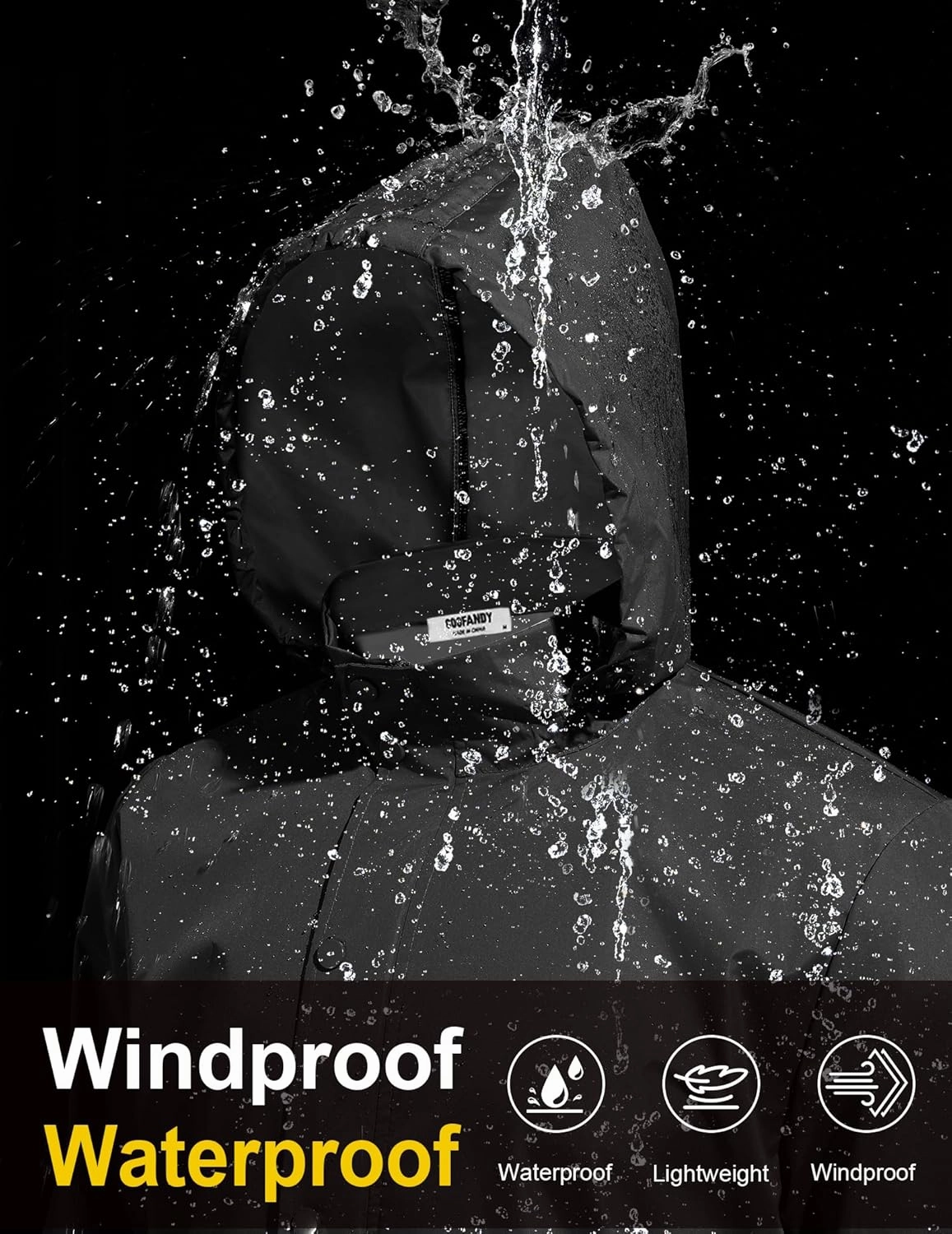 COOFANDY Men's Rain Jacket Waterproof Packable Raincoat Lightweight Rain Shell Hood Travel Golf Hiking Cycling Zip Pockets