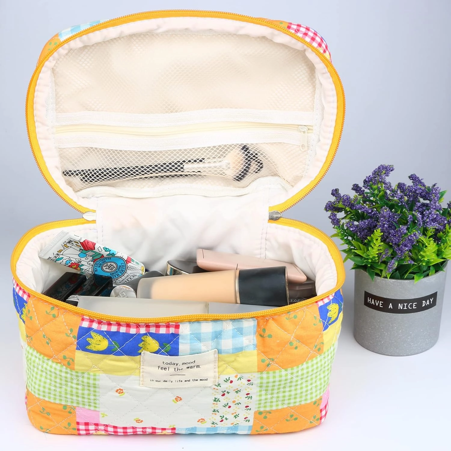 Cosmetic Bags for Women, Cute Floral Makeup Bag, Organizer Storage Make Up Bag, Travel Toiletry Bags, Handbags Purses (Puzzle/Big)