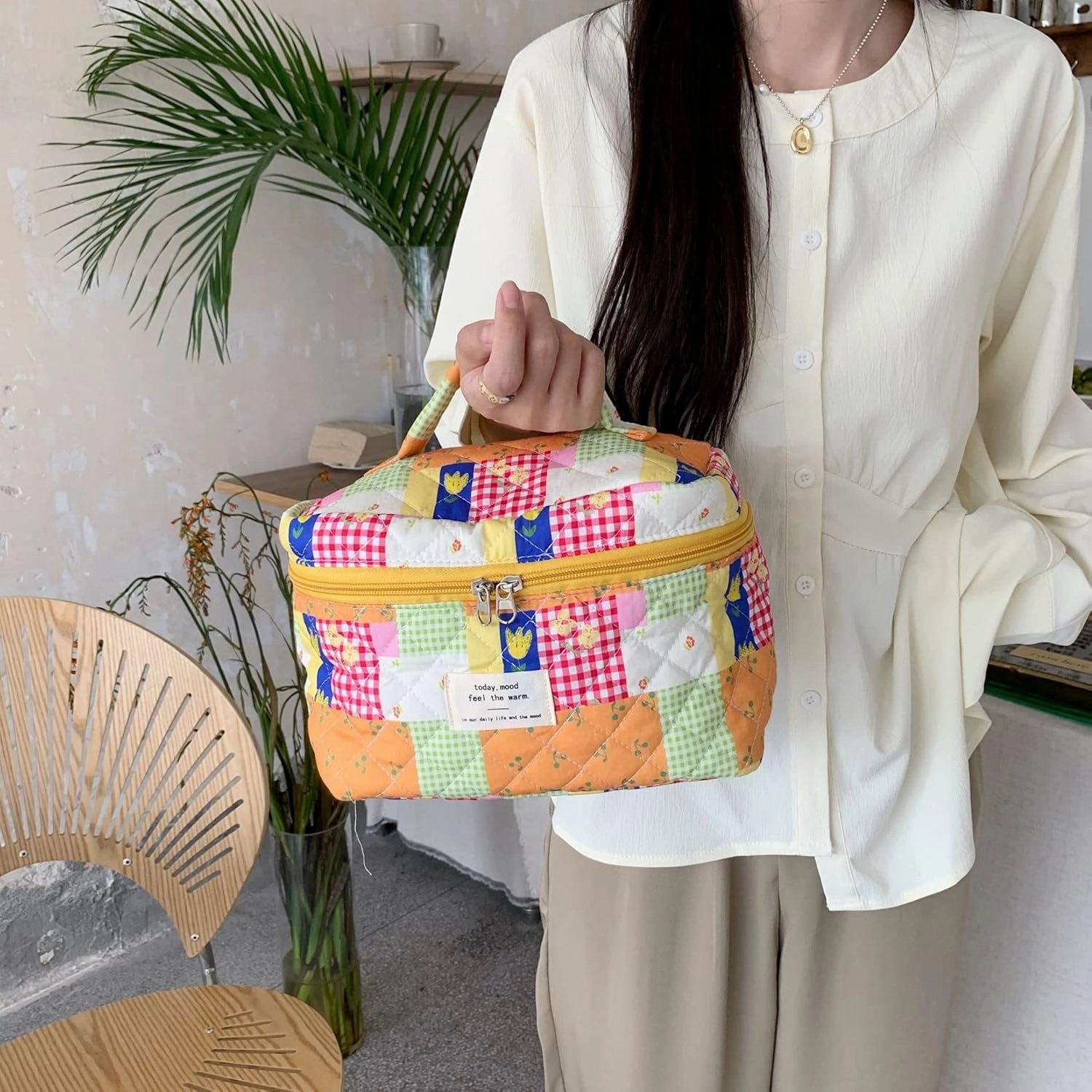 Cosmetic Bags for Women, Cute Floral Makeup Bag, Organizer Storage Make Up Bag, Travel Toiletry Bags, Handbags Purses (Puzzle/Big)
