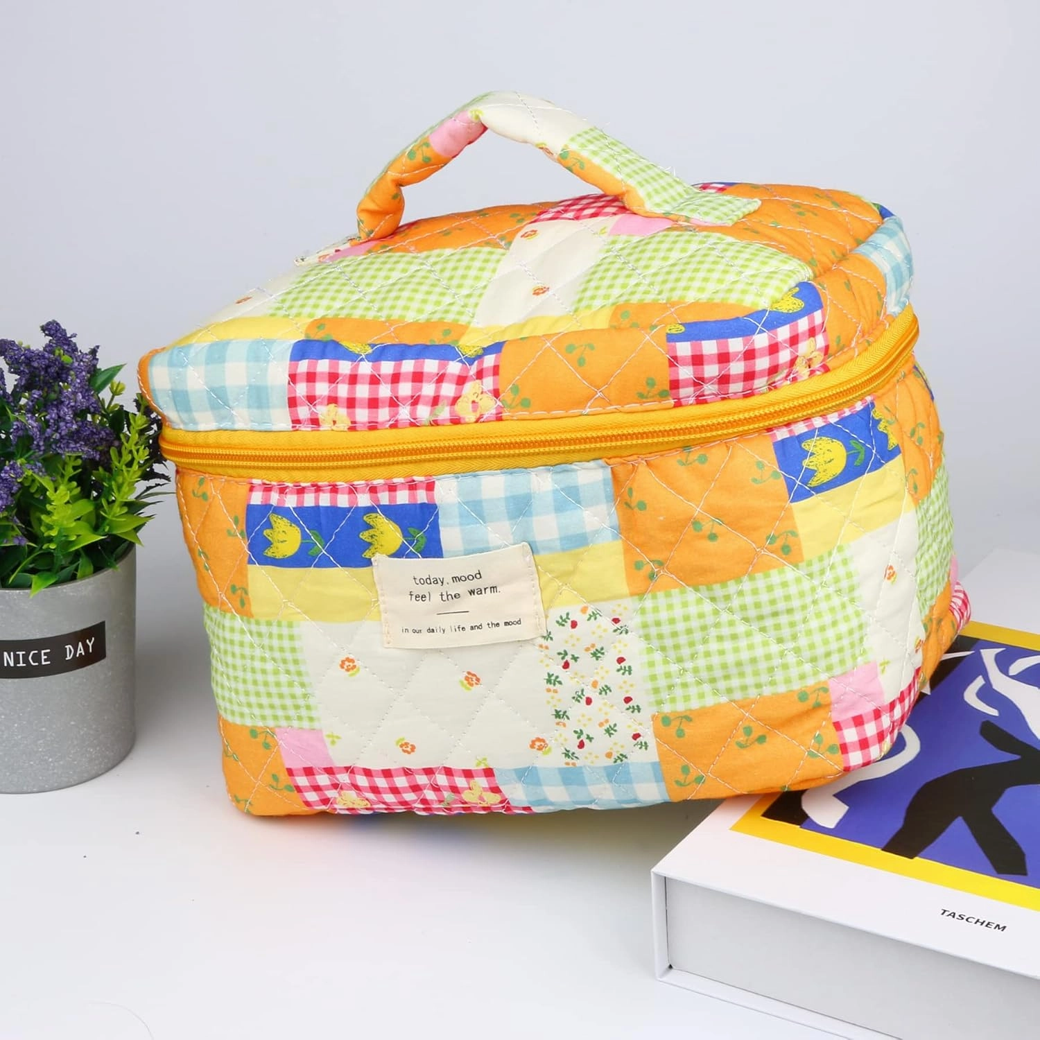 Cosmetic Bags for Women, Cute Floral Makeup Bag, Organizer Storage Make Up Bag, Travel Toiletry Bags, Handbags Purses (Puzzle/Big)