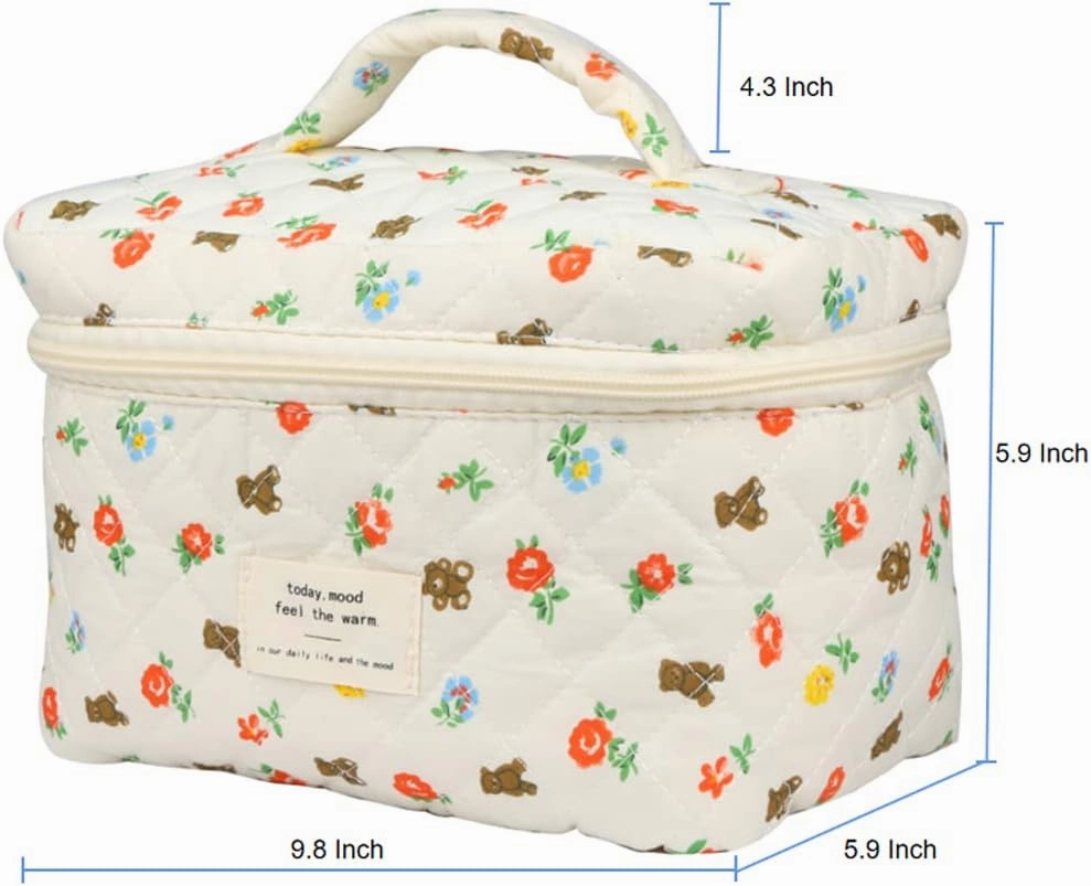 Cosmetic Bags for Women, Cute Floral Makeup Bag, Organizer Storage Make Up Bag, Travel Toiletry Bags, Handbags Purses (Puzzle/Big)