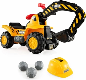 Costzon Kids Ride on Construction Excavator, Kids Digger Scooper Tractor Toy W/Safety Helmet, Rocks, Horn, Underneath Storage, Moving Forward/Backward, Push Car Gift for Boys Girls