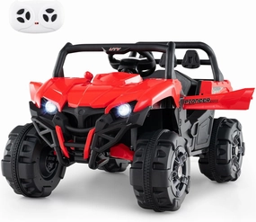 Costzon Kids Ride on Truck, 12V Battery Powered Electric Vehicle w/Remote Control, 3 Speeds, LED Lights, Music, MP3 & AUX Ports, Off-Road UTV Truck with Soft Start, Gift for Boys & Girls