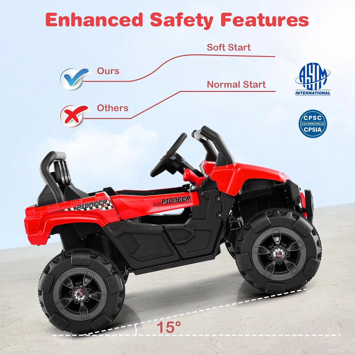 Costzon Kids Ride on Truck, 12V Battery Powered Electric Vehicle w/Remote Control, 3 Speeds, LED Lights, Music, MP3 & AUX Ports, Off-Road UTV Truck with Soft Start, Gift for Boys & Girls