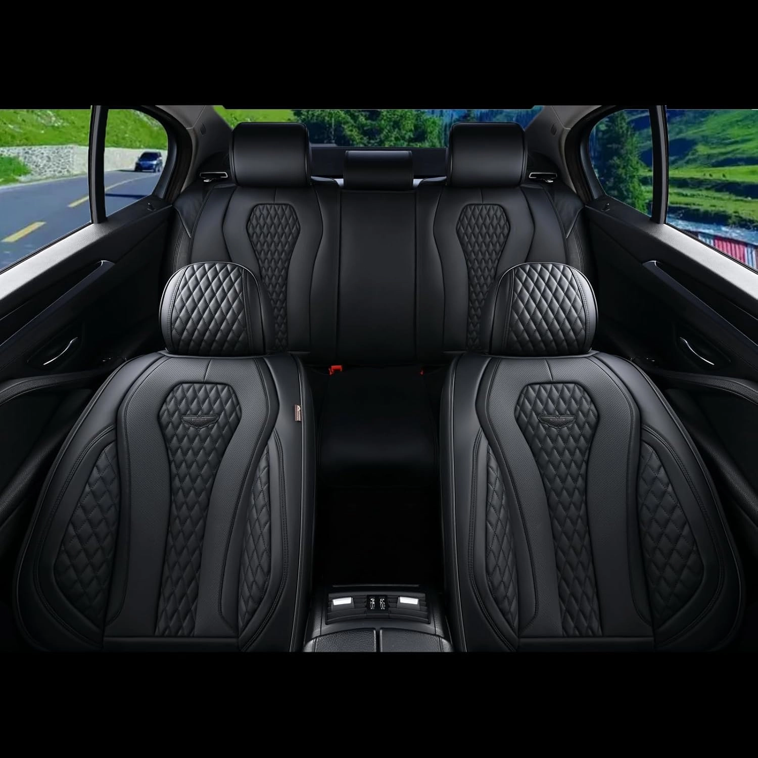 Coverado Leather Seat Covers Full Set, 5 Seats Universal for Cars, Waterproof Luxury Leatherette Cushions, Front and Rear Protectors, Auto Fit Most Vehicles Black