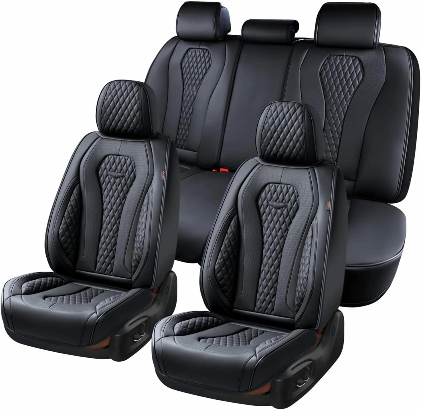 Coverado Leather Seat Covers Full Set, 5 Seats Universal for Cars, Waterproof Luxury Leatherette Cushions, Front and Rear Protectors, Auto Fit Most Vehicles Black