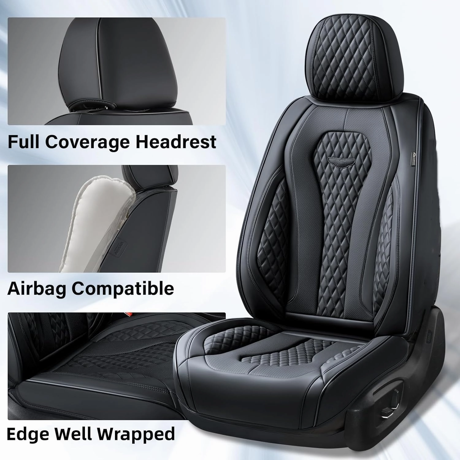 Coverado Leather Seat Covers Full Set, 5 Seats Universal for Cars, Waterproof Luxury Leatherette Cushions, Front and Rear Protectors, Auto Fit Most Vehicles Black
