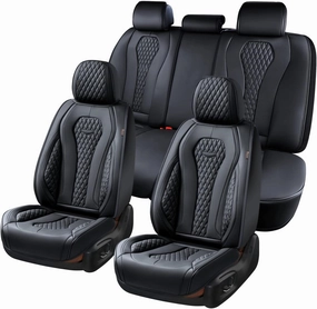 Coverado Leather Seat Covers Full Set, 5 Seats Universal for Cars, Waterproof Luxury Leatherette Cushions, Front and Rear Protectors, Auto Fit Most Vehicles Black