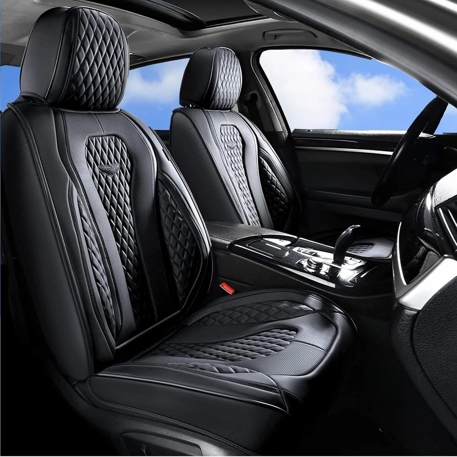 Coverado Leather Seat Covers Full Set, 5 Seats Universal for Cars, Waterproof Luxury Leatherette Cushions, Front and Rear Protectors, Auto Fit Most Vehicles Black