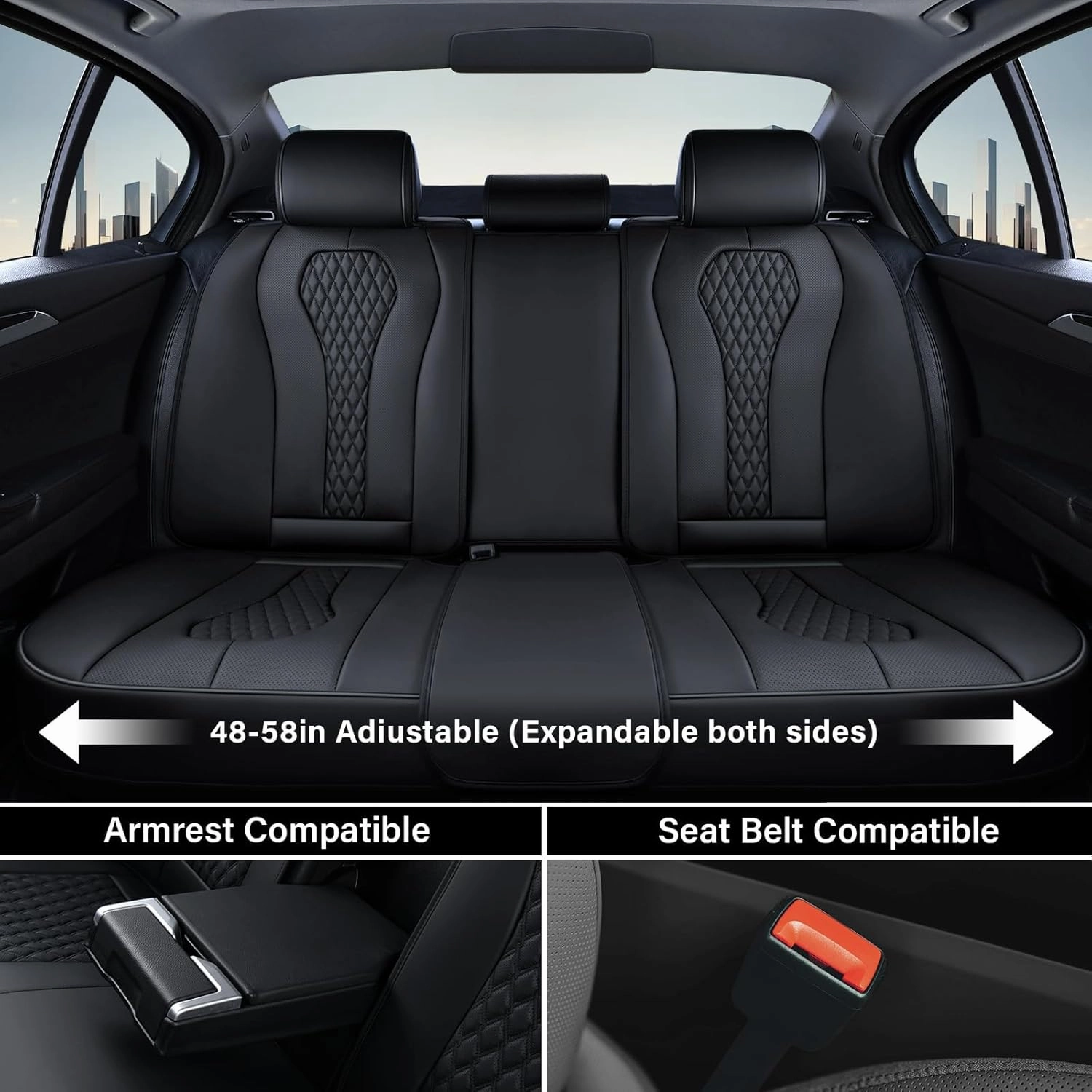 Coverado Leather Seat Covers Full Set, 5 Seats Universal for Cars, Waterproof Luxury Leatherette Cushions, Front and Rear Protectors, Auto Fit Most Vehicles Black