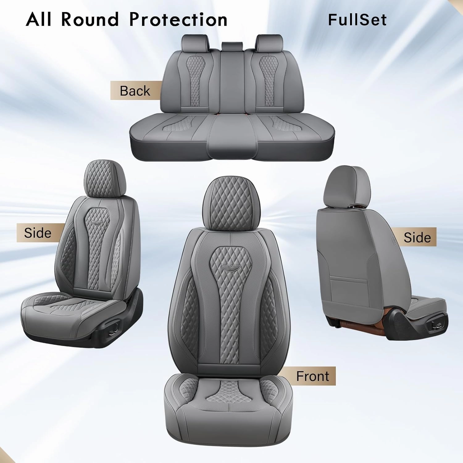 Coverado Seat Covers, Car Seat Covers Full Set, Gray Car Seat Cover, Car Seat Cushion Waterproof, Front Seats Back Seat Covers, Automotive Seat Covers, Car Seat Protector Universal Fit Most Cars