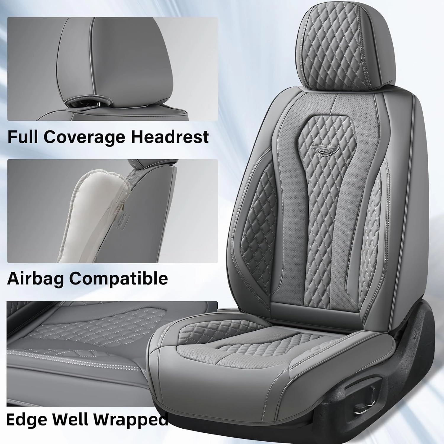 Coverado Seat Covers, Car Seat Covers Full Set, Gray Car Seat Cover, Car Seat Cushion Waterproof, Front Seats Back Seat Covers, Automotive Seat Covers, Car Seat Protector Universal Fit Most Cars