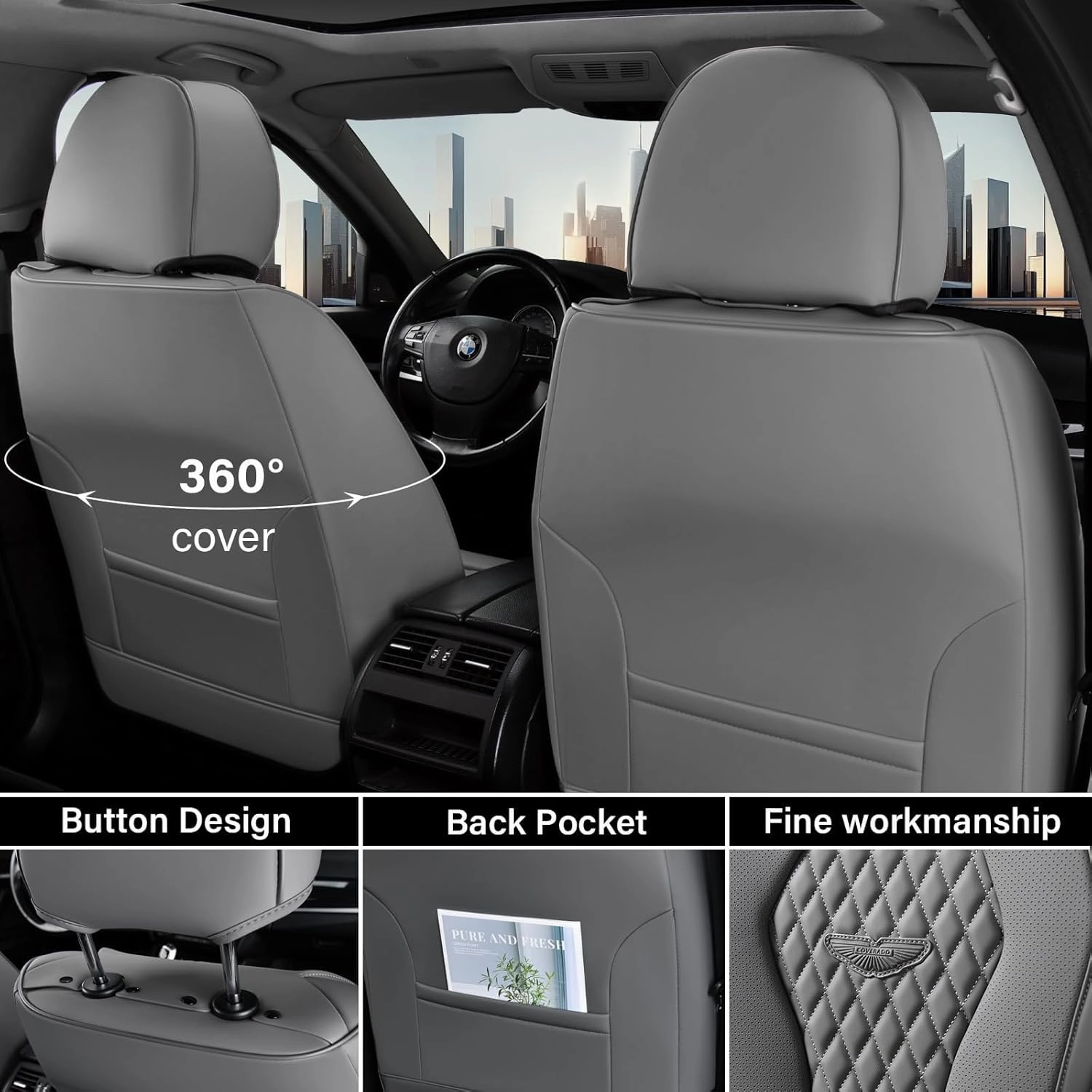 Coverado Seat Covers, Car Seat Covers Full Set, Gray Car Seat Cover, Car Seat Cushion Waterproof, Front Seats Back Seat Covers, Automotive Seat Covers, Car Seat Protector Universal Fit Most Cars