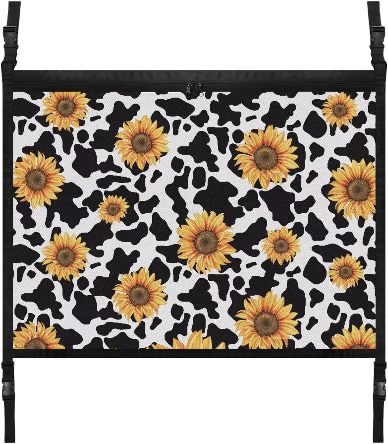 Cow Texture Sunflower Pattern Car Ceiling Cargo Net, Car Roof Organizer Long Trip Ceiling Storage Net, Car Camping Cargo Net for Car, SUV, Van Life Accessories