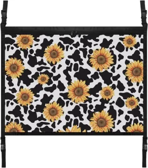 Cow Texture Sunflower Pattern Car Ceiling Cargo Net, Car Roof Organizer Long Trip Ceiling Storage Net, Car Camping Cargo Net for Car, SUV, Van Life Accessories