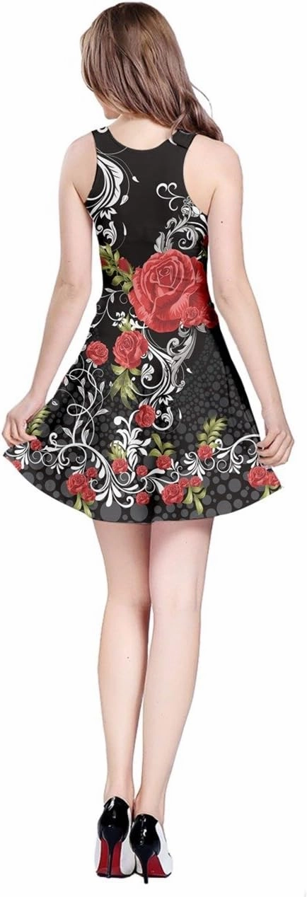 CowCow Womens Party Mini Dress Grunge Skulls Pattern Gothic Sleeveless Skater Dress, XS-5XL