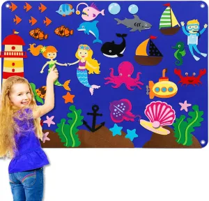 Craftstory 41 Pcs Ocean Animals Felt Board for Toddlers 3.5 Ft Under The Sea Flannel Stories Marine Figures Shark Octopus Mermaid Crafts Teaching Aid Wall Activity Interactive Play Kits