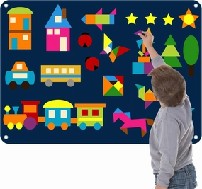 Craftstory 144 Pcs Shapes Felt-Board for Toddlers, Preschool Classroom Must Haves Learning Activities Tangram Toys Teacher Aide 3.5 Ft Large Wall Hang Sensory Activities Kit