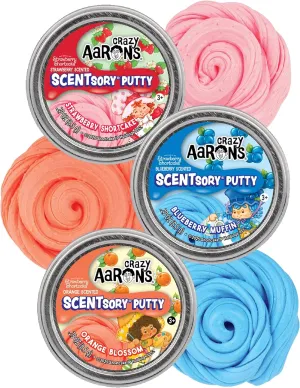 Crazy Aaron's Scent Sory Putty Strawberry Shortcake, Orange Blossom and Blueberry Muffin Mini Tins Gift Sety Bundle - 3 Pack (.29 oz Each)