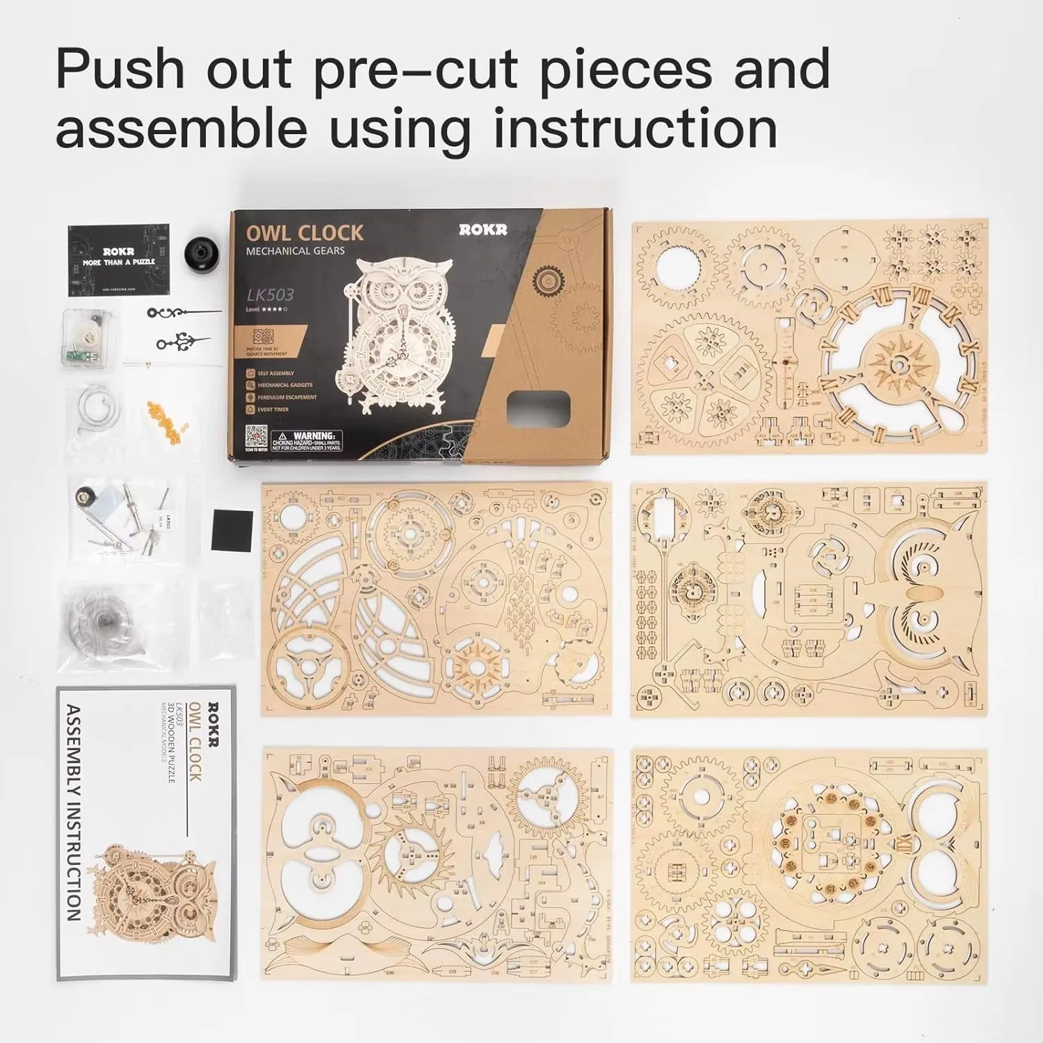 Create Lasting Memories with the ROKR 3D Wooden Puzzle Owl Clock Model Building Kit for Kids and Adults