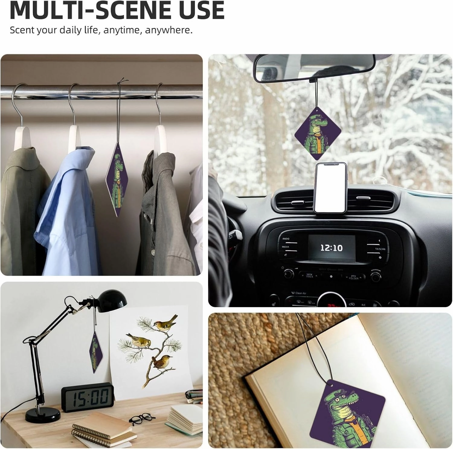 Crocodile holding gun Print Car Air Fresheners 6 Pcs Car Aromatherapy Tablets Hanging Air Freshener Wardrobe Pendant Fragrance Scented Cards for Rearview Mirror Bedroom Car Interior Decor