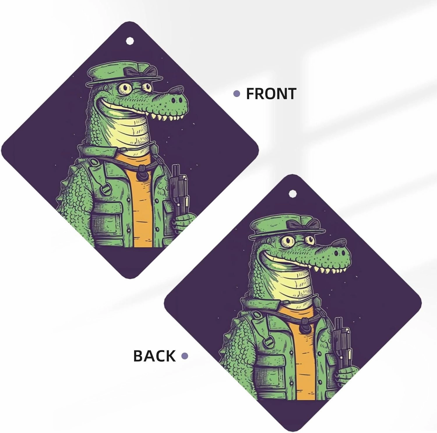 Crocodile holding gun Print Car Air Fresheners 6 Pcs Car Aromatherapy Tablets Hanging Air Freshener Wardrobe Pendant Fragrance Scented Cards for Rearview Mirror Bedroom Car Interior Decor